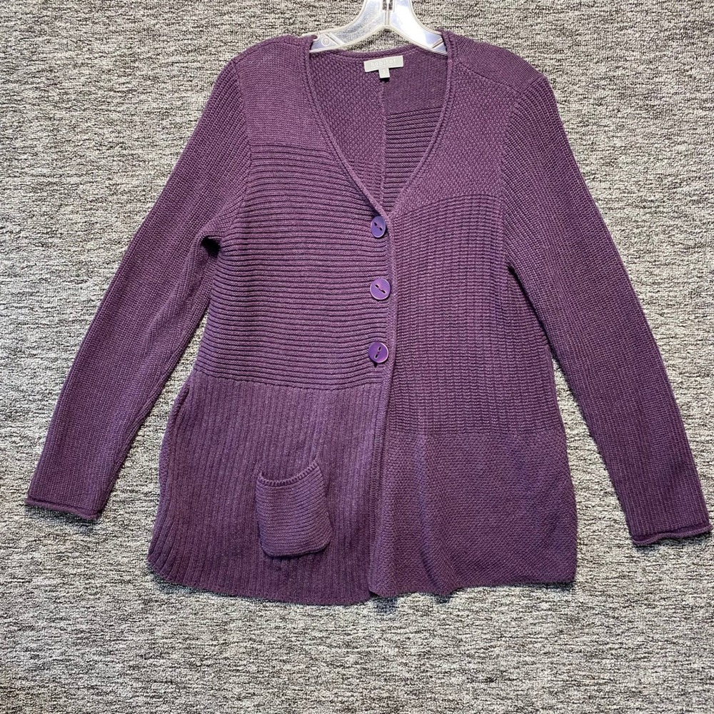 Habitat Clothes To Live In Cardigan Sweater Womens S Purple Mixed Knit Button
